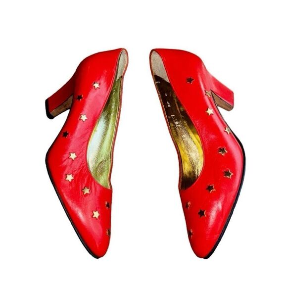 Vintage ESCADA Pump Heels w/ Red + Gold Stars  - Size 7 (Flaw) - Picture 5 of 8